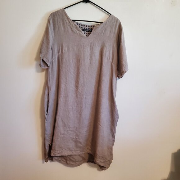 Lungo L'arno | Linen Lagenlook Popover Tunic Dress Hi Low Hem with Pockets - Picture 7 of 15